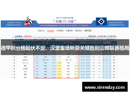 德甲积分榜起伏不定，汉堡客场斩获关键胜利震撼联赛格局